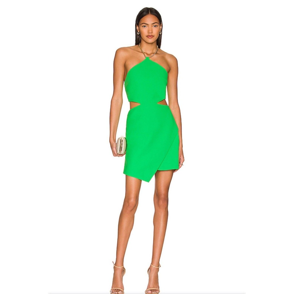 Amanda Uprichard Tyler Mini Dress with Gold Chain Halter Neckline